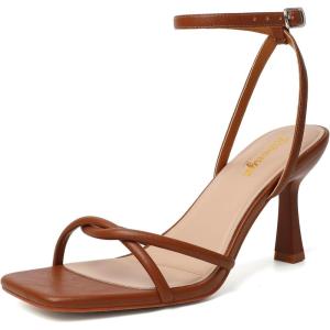 imageRIBONGZ Womens Heeled Sandals Square Open Toe Kitten Strappy Heels with Ankle Strap Elegant Summer Wedding Party Evening Prom Daily Wear Lace Up Dress ShoesBrown