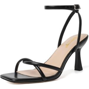 imageRIBONGZ Womens Heeled Sandals Square Open Toe Kitten Strappy Heels with Ankle Strap Elegant Summer Wedding Party Evening Prom Daily Wear Lace Up Dress ShoesBlack