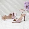 imageRIBONGZ Womens High Heels Round Open Toe Sexy Kitten Sandals Stiletto Heeled Pumps Ankle Strap Bridal Shoes with Bow Summer Wedding Party Casual Office WorkPink