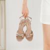 imageRIBONGZ Womens High Heels Round Open Toe Sexy Kitten Sandals Stiletto Heeled Pumps Ankle Strap Bridal Shoes with Bow Summer Wedding Party Casual Office WorkChampagne Gold