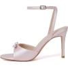 imageRIBONGZ Womens High Heels Round Open Toe Sexy Kitten Sandals Stiletto Heeled Pumps Ankle Strap Bridal Shoes with Bow Summer Wedding Party Casual Office WorkPink