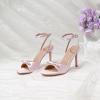 imageRIBONGZ Womens High Heels Round Open Toe Sexy Kitten Sandals Stiletto Heeled Pumps Ankle Strap Bridal Shoes with Bow Summer Wedding Party Casual Office WorkPink