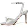 imageRIBONGZ Womens High Heels Round Open Toe Sexy Kitten Sandals Stiletto Heeled Pumps Ankle Strap Bridal Shoes with Bow Summer Wedding Party Casual Office WorkWhite