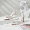 imageRIBONGZ Womens High Heels Round Open Toe Sexy Kitten Sandals Stiletto Heeled Pumps Ankle Strap Bridal Shoes with Bow Summer Wedding Party Casual Office WorkWhite
