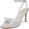 imageRIBONGZ Womens High Heels Round Open Toe Sexy Kitten Sandals Stiletto Heeled Pumps Ankle Strap Bridal Shoes with Bow Summer Wedding Party Casual Office WorkWhite