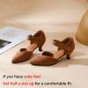 imageRIBONGZ Comfortable Kitten Heels for Women Pointed Closed Toe Ankle Strap Buckle Heels Slip on Low Heel Church Pumps Wedding Bridal Party Dressy ShoesCaramel Brown