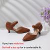 imageRIBONGZ Comfortable Kitten Heels for Women Pointed Closed Toe Ankle Strap Buckle Heels Slip on Low Heel Church Pumps Wedding Bridal Party Dressy ShoesBrown