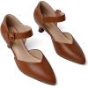 imageRIBONGZ Comfortable Kitten Heels for Women Pointed Closed Toe Ankle Strap Buckle Heels Slip on Low Heel Church Pumps Wedding Bridal Party Dressy ShoesBrown