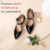 imageRIBONGZ Comfortable Kitten Heels for Women Pointed Closed Toe Ankle Strap Buckle Heels Slip on Low Heel Church Pumps Wedding Bridal Party Dressy ShoesBlack Patent