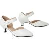 imageRIBONGZ Comfortable Kitten Heels for Women Pointed Closed Toe Ankle Strap Buckle Heels Slip on Low Heel Church Pumps Wedding Bridal Party Dressy ShoesWhite