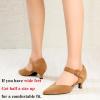 imageRIBONGZ Comfortable Kitten Heels for Women Pointed Closed Toe Ankle Strap Buckle Heels Slip on Low Heel Church Pumps Wedding Bridal Party Dressy ShoesLight Brown Suede