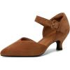 imageRIBONGZ Comfortable Kitten Heels for Women Pointed Closed Toe Ankle Strap Buckle Heels Slip on Low Heel Church Pumps Wedding Bridal Party Dressy ShoesCaramel Brown