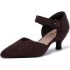 imageRIBONGZ Comfortable Kitten Heels for Women Pointed Closed Toe Ankle Strap Buckle Heels Slip on Low Heel Church Pumps Wedding Bridal Party Dressy ShoesChocolate Brown