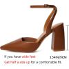 imageRIBONGZ Block Heels for Women Closed Pointed Toe Heeled Slingback Chunky High Heel Ankle Strap Pumps Patent Leather Comfort Dressy Shoes for Work Party Prom Wedding Bridal DressBrown