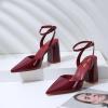 imageRIBONGZ Block Heels for Women Closed Pointed Toe Heeled Slingback Chunky High Heel Ankle Strap Pumps Patent Leather Comfort Dressy Shoes for Work Party Prom Wedding Bridal DressBurgundy