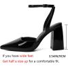imageRIBONGZ Block Heels for Women Closed Pointed Toe Heeled Slingback Chunky High Heel Ankle Strap Pumps Patent Leather Comfort Dressy Shoes for Work Party Prom Wedding Bridal DressBlack