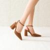 imageRIBONGZ Block Heels for Women Closed Pointed Toe Heeled Slingback Chunky High Heel Ankle Strap Pumps Patent Leather Comfort Dressy Shoes for Work Party Prom Wedding Bridal DressCamel Suede