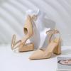 imageRIBONGZ Block Heels for Women Closed Pointed Toe Heeled Slingback Chunky High Heel Ankle Strap Pumps Patent Leather Comfort Dressy Shoes for Work Party Prom Wedding Bridal DressNude