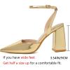 imageRIBONGZ Block Heels for Women Closed Pointed Toe Heeled Slingback Chunky High Heel Ankle Strap Pumps Patent Leather Comfort Dressy Shoes for Work Party Prom Wedding Bridal DressGold
