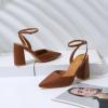 imageRIBONGZ Block Heels for Women Closed Pointed Toe Heeled Slingback Chunky High Heel Ankle Strap Pumps Patent Leather Comfort Dressy Shoes for Work Party Prom Wedding Bridal DressBrown