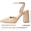 imageRIBONGZ Block Heels for Women Closed Pointed Toe Heeled Slingback Chunky High Heel Ankle Strap Pumps Patent Leather Comfort Dressy Shoes for Work Party Prom Wedding Bridal DressNude