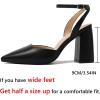 imageRIBONGZ Block Heels for Women Closed Pointed Toe Heeled Slingback Chunky High Heel Ankle Strap Pumps Patent Leather Comfort Dressy Shoes for Work Party Prom Wedding Bridal DressBlack Leather