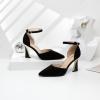 imageRIBONGZ Womens Closed Pointed Toe Heels Ankle Strap High Pumps Elegant Strappy Stiletto Dress Shoes for Work Party Evening Casual OfficeBlack Suede