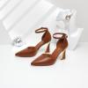 imageRIBONGZ Womens Closed Pointed Toe Heels Ankle Strap High Pumps Elegant Strappy Stiletto Dress Shoes for Work Party Evening Casual OfficeBrown