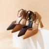 imageRIBONGZ Womens Closed Pointed Toe Heels Ankle Strap High Pumps Elegant Strappy Stiletto Dress Shoes for Work Party Evening Casual OfficeBrown Pu