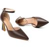 imageRIBONGZ Womens Closed Pointed Toe Heels Ankle Strap High Pumps Elegant Strappy Stiletto Dress Shoes for Work Party Evening Casual OfficeBrown Pu