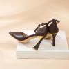 imageRIBONGZ Womens Closed Pointed Toe Heels Ankle Strap High Pumps Elegant Strappy Stiletto Dress Shoes for Work Party Evening Casual OfficeBrown Pu