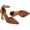 imageRIBONGZ Womens Closed Pointed Toe Heels Ankle Strap High Pumps Elegant Strappy Stiletto Dress Shoes for Work Party Evening Casual OfficeCaramel Brown