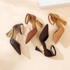 imageRIBONGZ Womens Closed Pointed Toe Heels Ankle Strap High Pumps Elegant Strappy Stiletto Dress Shoes for Work Party Evening Casual OfficeChocolate Brown