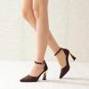imageRIBONGZ Womens Closed Pointed Toe Heels Ankle Strap High Pumps Elegant Strappy Stiletto Dress Shoes for Work Party Evening Casual OfficeChocolate Brown
