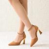 imageRIBONGZ Womens Closed Pointed Toe Heels Ankle Strap High Pumps Elegant Strappy Stiletto Dress Shoes for Work Party Evening Casual OfficeLight Brown