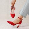 imageRIBONGZ Womens Closed Pointed Toe Heels Ankle Strap High Pumps Elegant Strappy Stiletto Dress Shoes for Work Party Evening Casual OfficeRed Suede