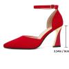 imageRIBONGZ Womens Closed Pointed Toe Heels Ankle Strap High Pumps Elegant Strappy Stiletto Dress Shoes for Work Party Evening Casual OfficeRed Suede