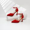imageRIBONGZ Womens Closed Pointed Toe Heels Ankle Strap High Pumps Elegant Strappy Stiletto Dress Shoes for Work Party Evening Casual OfficeRed Suede