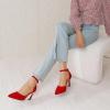 imageRIBONGZ Womens Closed Pointed Toe Heels Ankle Strap High Pumps Elegant Strappy Stiletto Dress Shoes for Work Party Evening Casual OfficeRed Suede