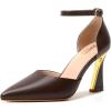 imageRIBONGZ Womens Closed Pointed Toe Heels Ankle Strap High Pumps Elegant Strappy Stiletto Dress Shoes for Work Party Evening Casual OfficeBrown Pu