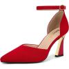 imageRIBONGZ Womens Closed Pointed Toe Heels Ankle Strap High Pumps Elegant Strappy Stiletto Dress Shoes for Work Party Evening Casual OfficeRed Suede