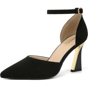 imageRIBONGZ Womens Closed Pointed Toe Heels Ankle Strap High Pumps Elegant Strappy Stiletto Dress Shoes for Work Party Evening Casual OfficeBlack Suede