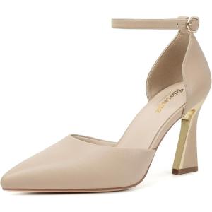 imageRIBONGZ Womens Closed Pointed Toe Heels Ankle Strap High Pumps Elegant Strappy Stiletto Dress Shoes for Work Party Evening Casual OfficeNude
