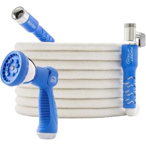 imagePocket Hose Marine Expandable White Scuff Free 100ft Hose 34 Inch OnOff Valve BONUS 10 Pattern Sprayer ASSEENONTV Solid Aluminum ampamp LeadFree Stores Easy Lightweight NoKink