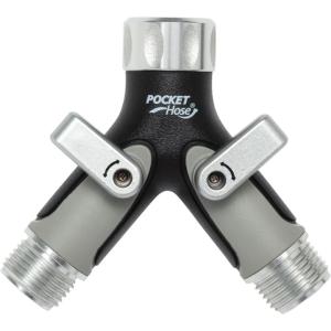 imagePocket Hose Silver Bullet 2Way Hose Splitter HeavyDuty ASSEENONTV YShaped LeakProof Connect Two Hoses at Once LeadFree Independent OnOff Switches Fits Standard Faucets ampamp Garden Hoses