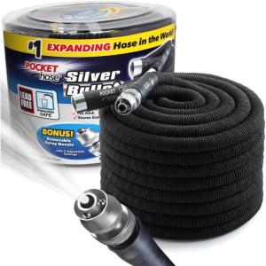 imagePocket Hose Silver Bullet Expandable Garden Hose Adjustable Turbo Shot Nozzle ASSEENONTV 25ft LeadFree UltraLightweight Solid Aluminum Connectors OnOff Valve No Kink AntiLeak100 Feet