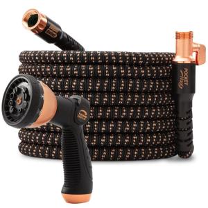 imagePocket Hose Copper Bullet Expandable Garden Hose 100 FT w10 Pattern Thumb Spray Nozzle ASSEENONTV 650psi 34 in Patented LeadFree UltraLightweight Solid Copper Anodized Aluminum FittingsNoKink
