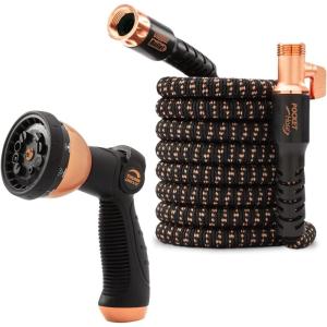 imagePocket Hose Copper Bullet Expandable Garden Hose 50 FT w10 Pattern Thumb Spray Nozzle ASSEENONTV 650psi 34 in Patented LeadFree UltraLightweight Solid Copper Anodized Aluminum Fittings NoKink