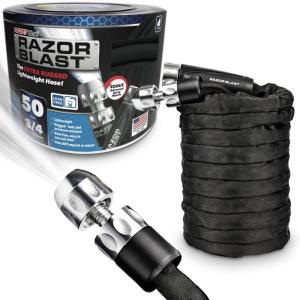 image:imagePocket Hose Razor Blast NonExpandable 50 Ft Tubro Shot Nozzle Multiple Spray Patterns ExtraRugged Lightweight Garden Hose 34 in Solid Aluminum LeadFree Fittings Lightweight NoKink AntiLeak