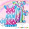 imageWonderBabe 2Pcs Girls Nightgowns Unicorn Pajamas Toddler Nightgown Sleepwear Flutter Short Sleeves Night Gowns for KidsBunicorn
